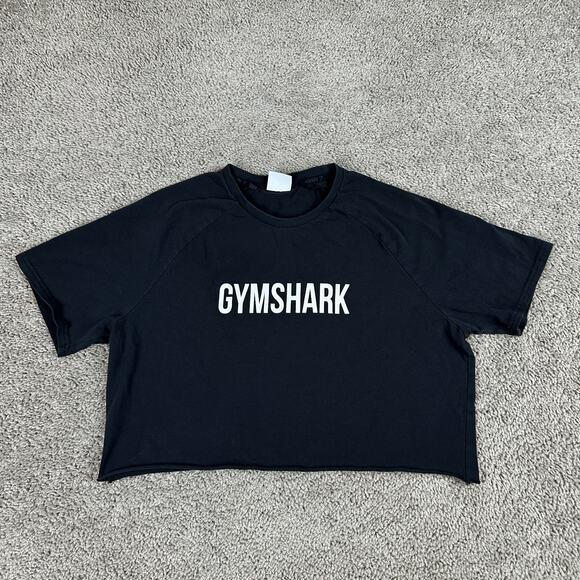 Gymshark Tops - Gmyshark Legacy Shirt Womens Large Black White Cropped Spellout Gym Training